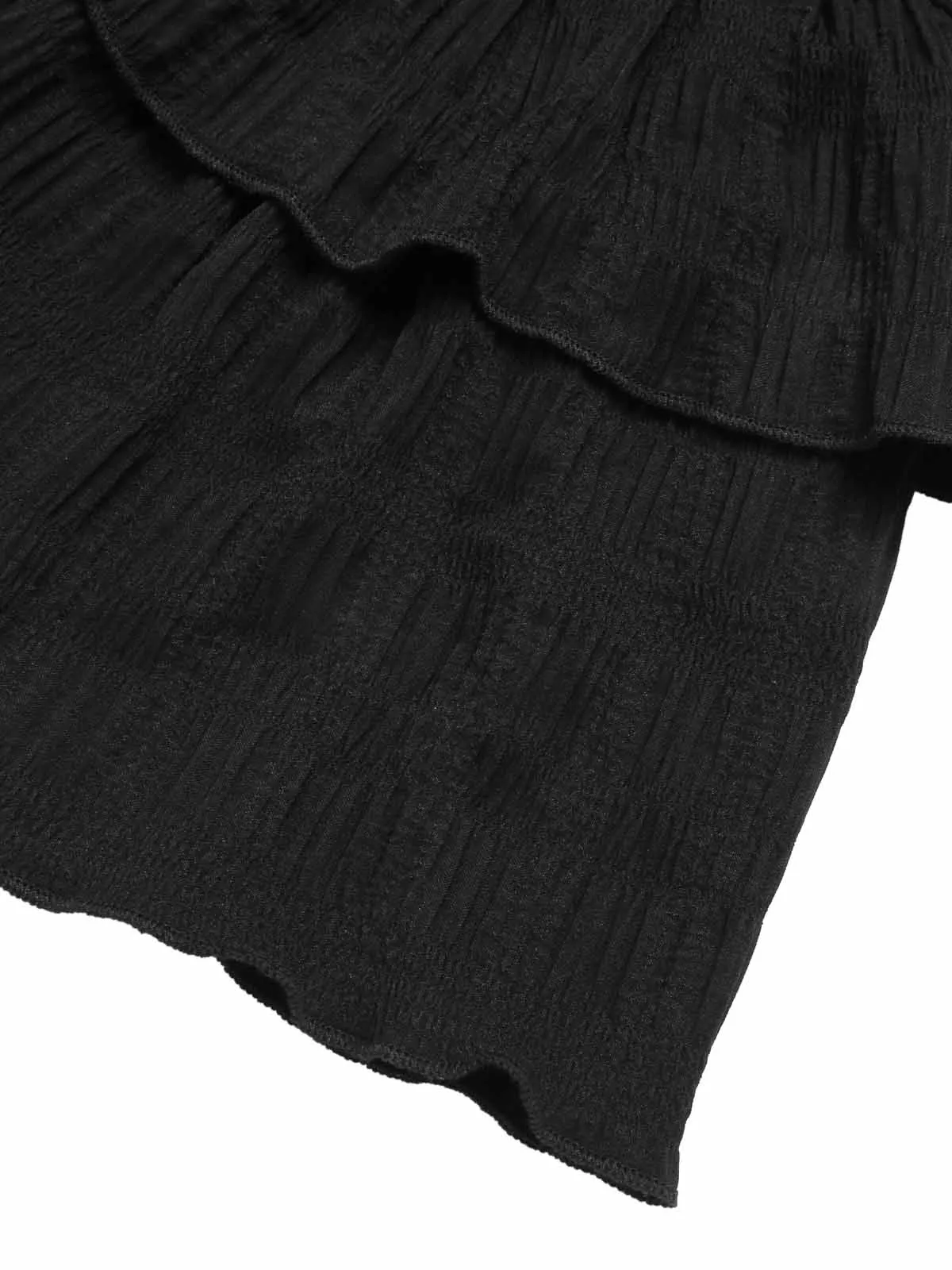 Black 1950s Ruffles Solid Shorts