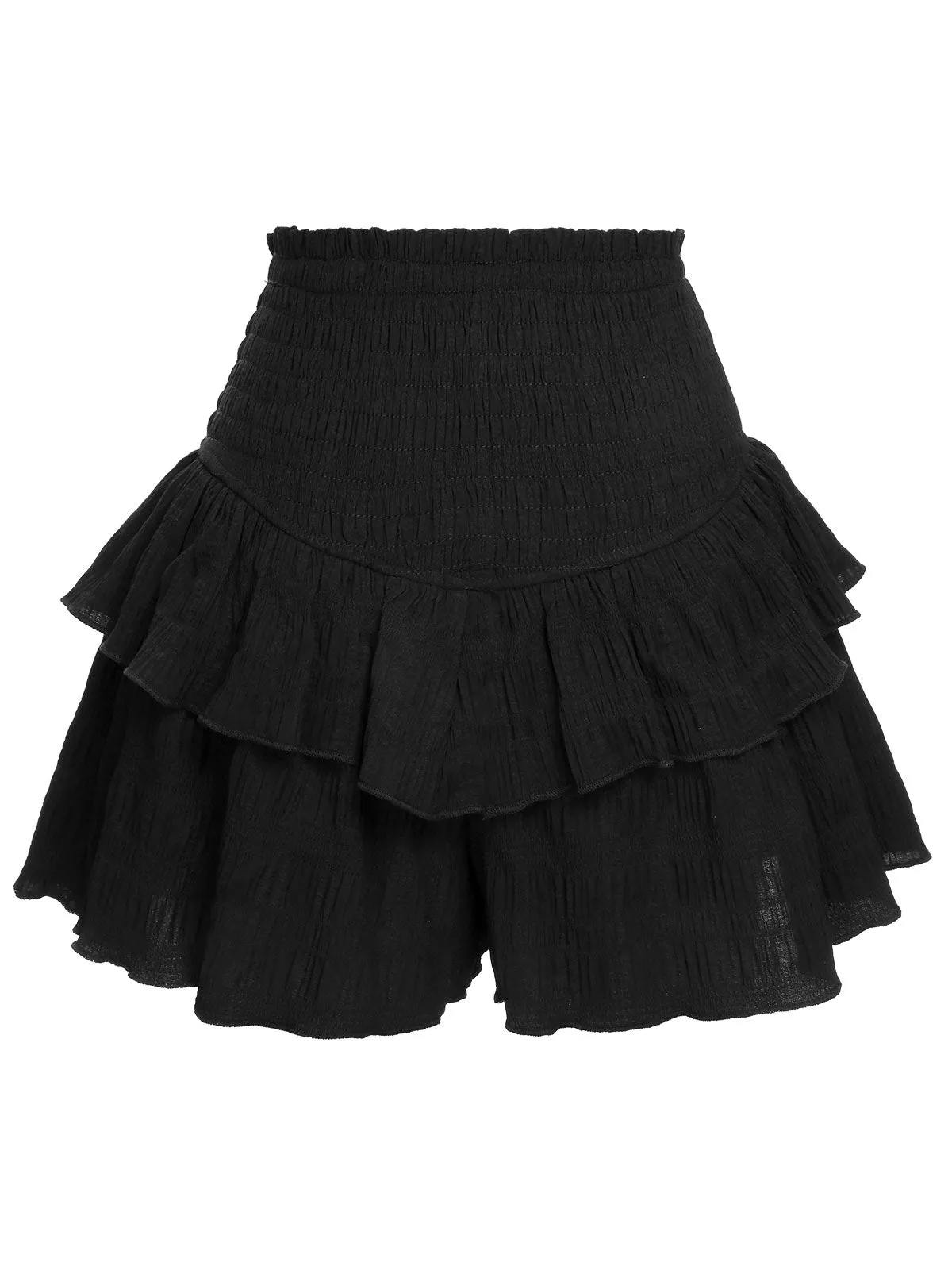 Black 1950s Ruffles Solid Shorts