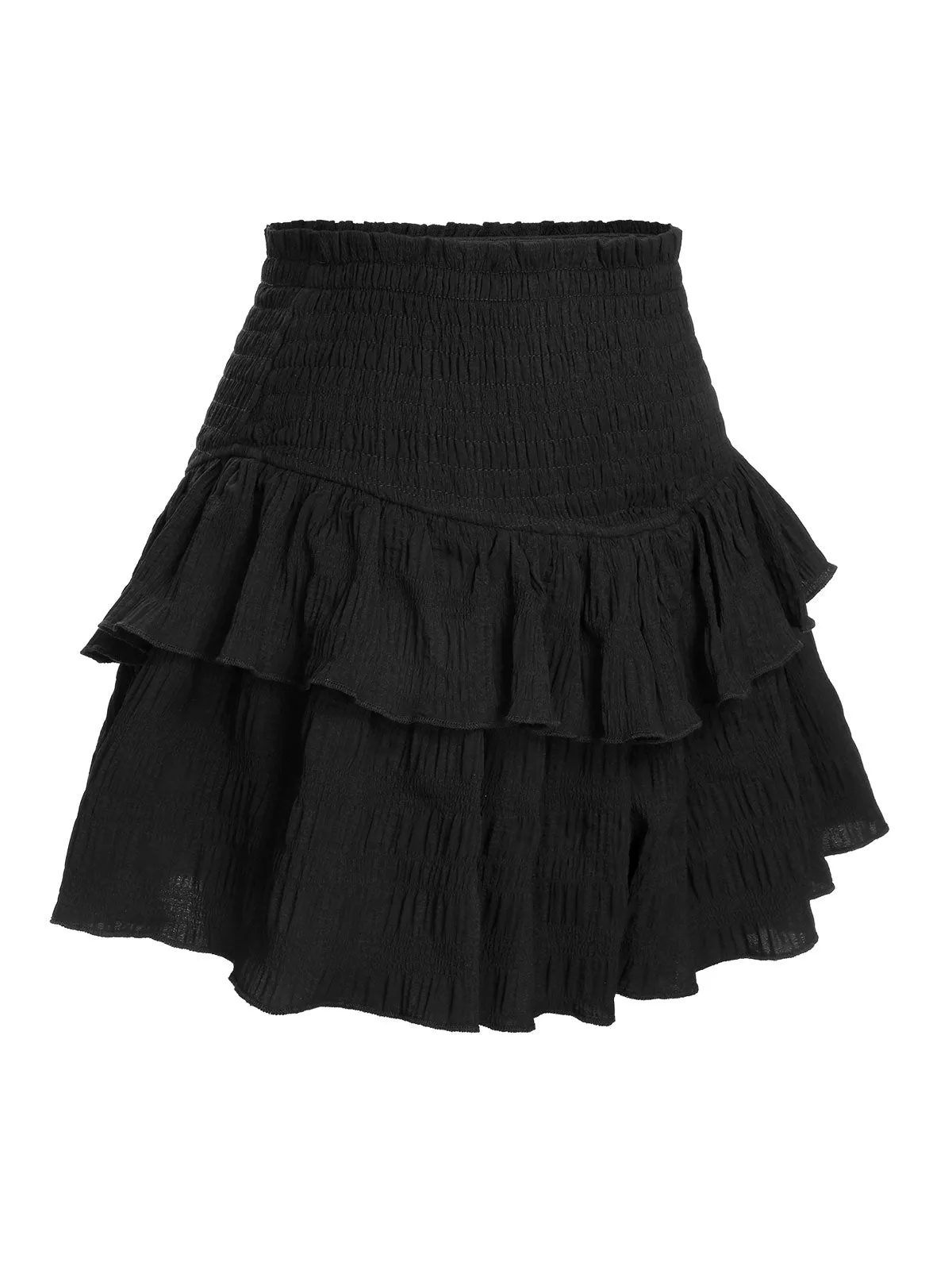 Black 1950s Ruffles Solid Shorts