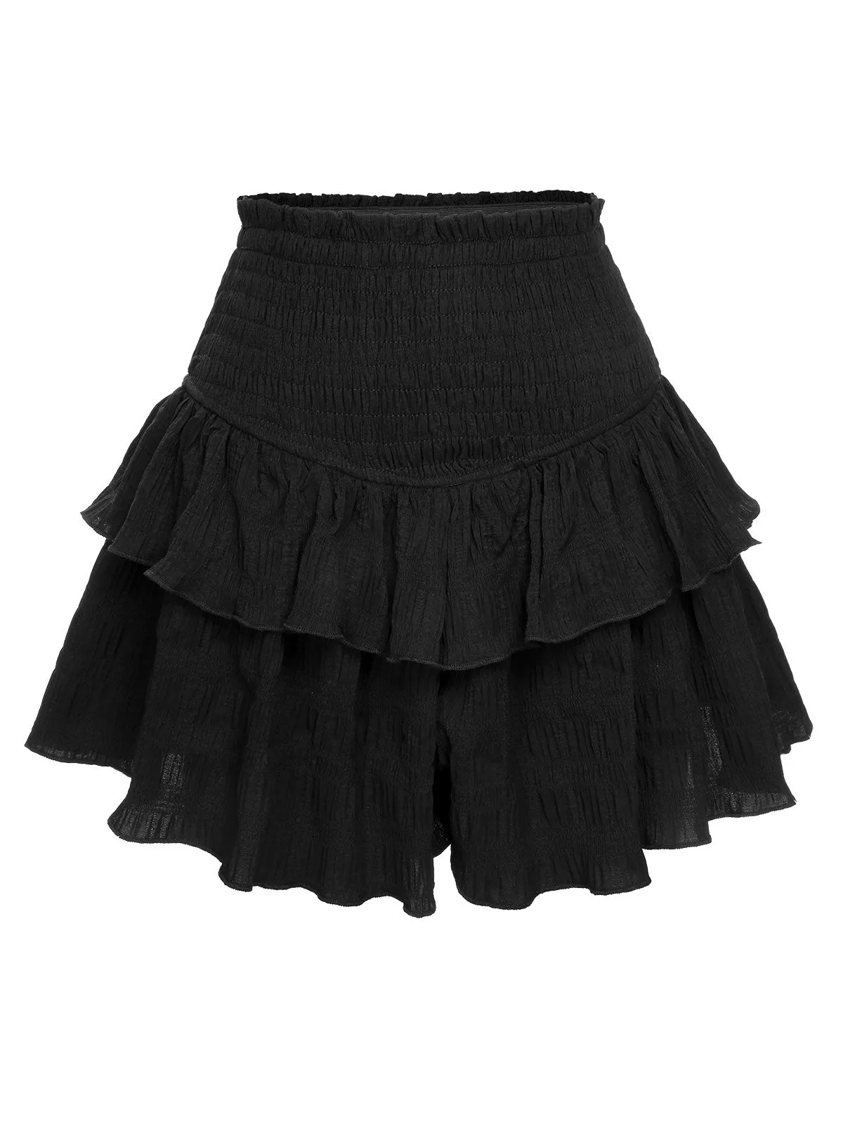 Black 1950s Ruffles Solid Shorts