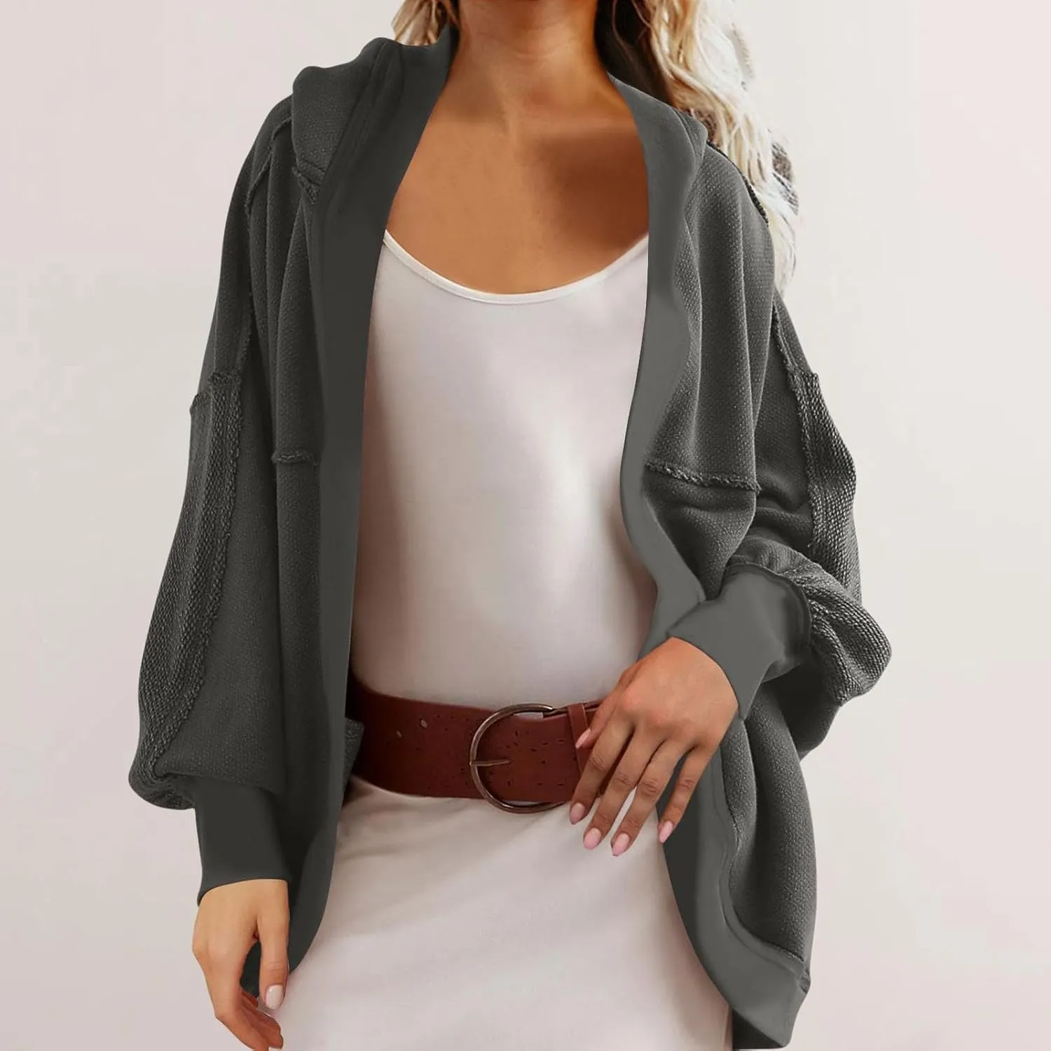 Cardigan Sweatshirts for Women Oversized Long Sleeve Open Front Hooded Jackets Cozy Sweater Coat Fall Spring Fashion