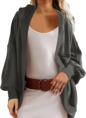 Cardigan Sweatshirts for Women Oversized Long Sleeve Open Front Hooded Jackets Cozy Sweater Coat Fall Spring Fashion