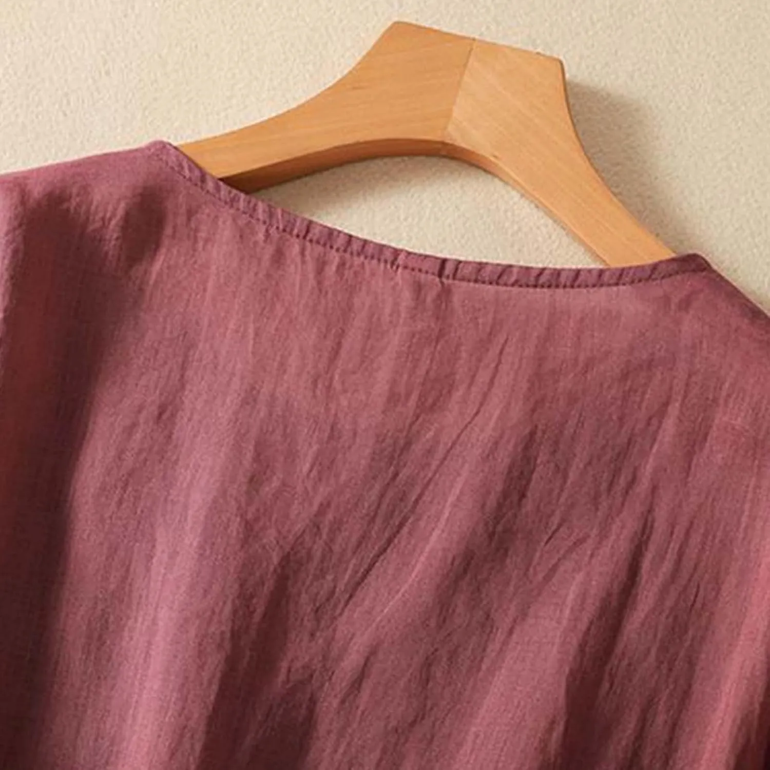 Cotton Linen Shirts for Women 2025 Trendy Summer Floral Embroidered 3/4 Sleeve Flowy Blouse Dressy Casual Boho Tops