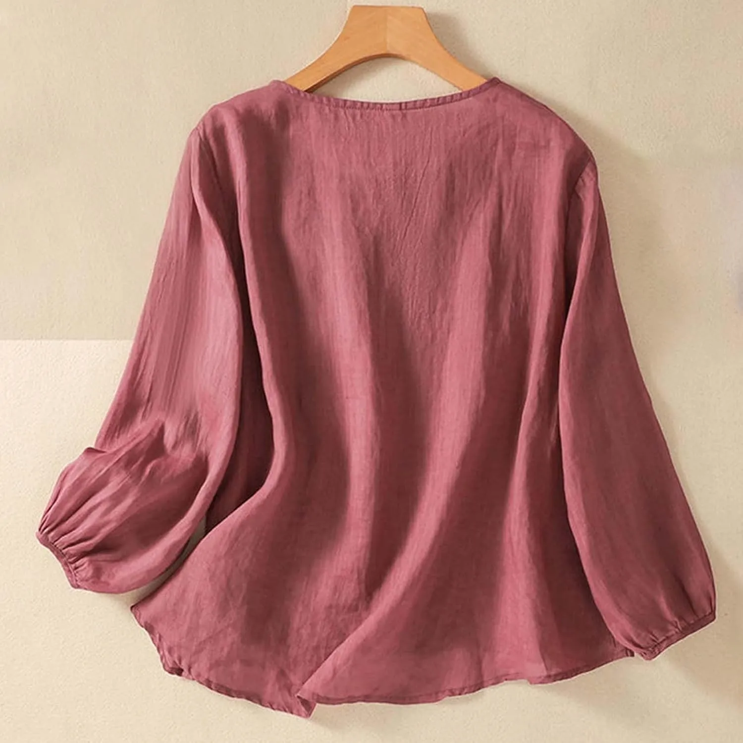 Cotton Linen Shirts for Women 2025 Trendy Summer Floral Embroidered 3/4 Sleeve Flowy Blouse Dressy Casual Boho Tops