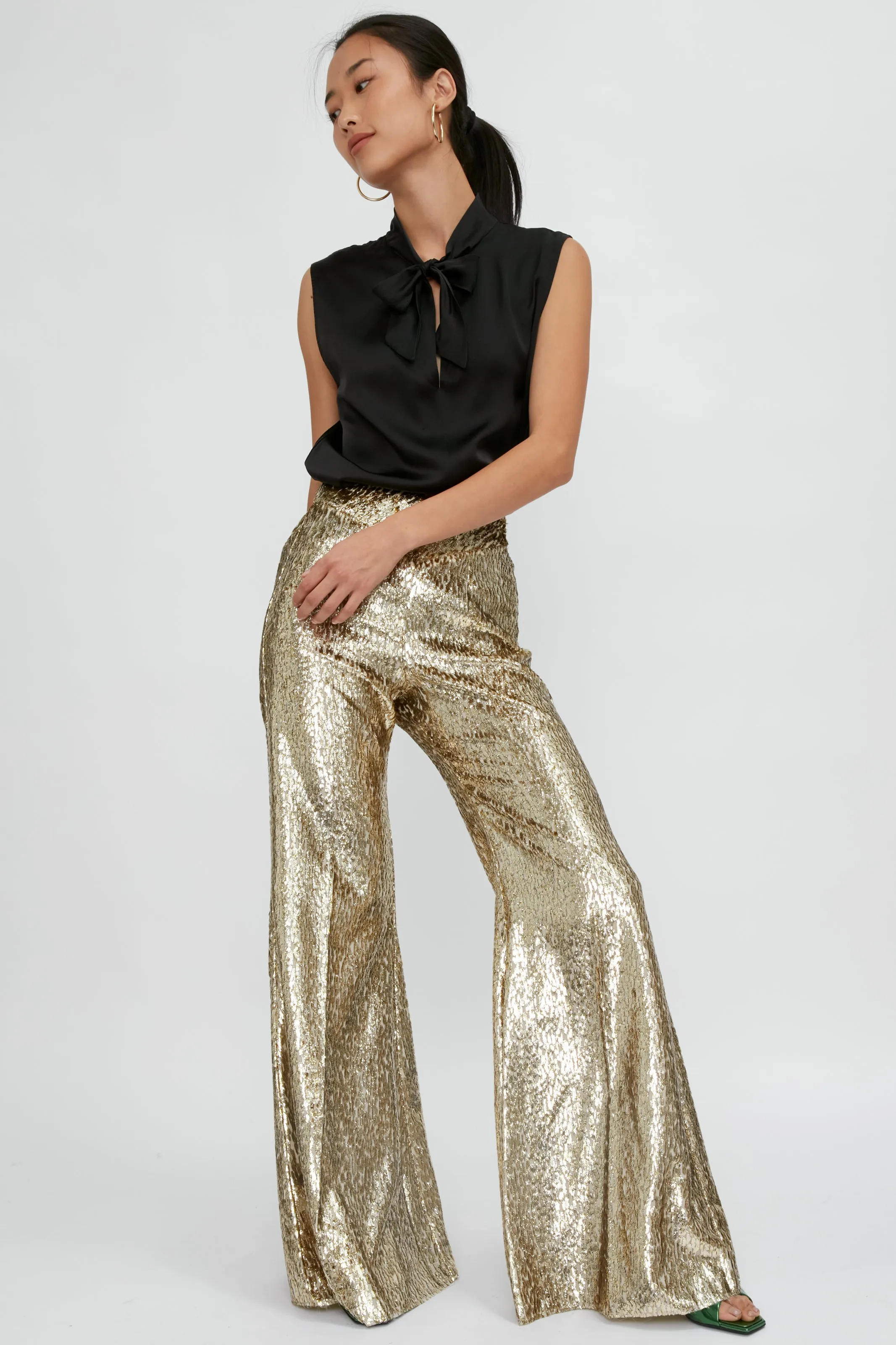 Encanto Lurex Velvet Flare Pant in Sol