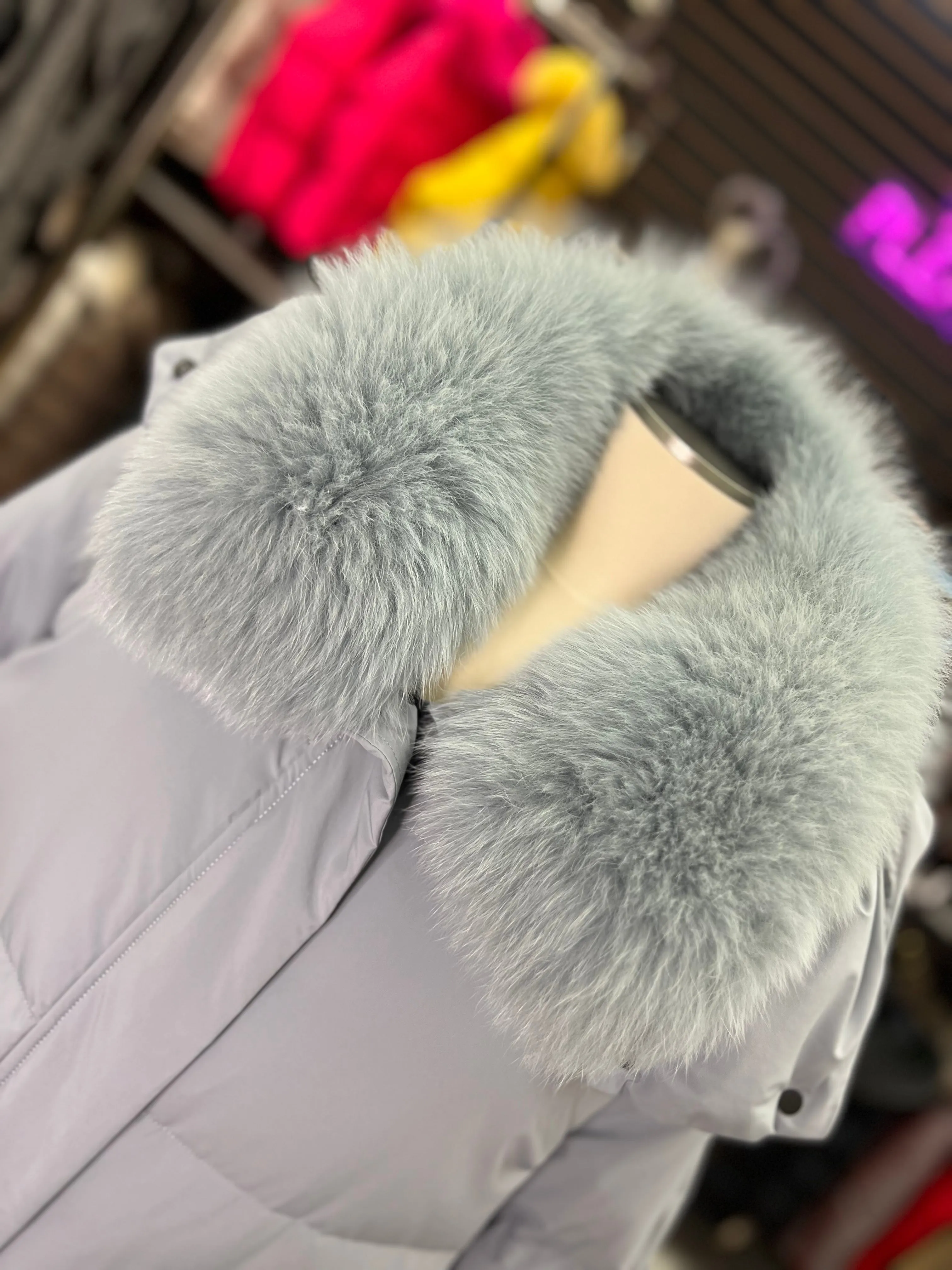 Genuine Polar Fox Fur Trim Down Fill Coat