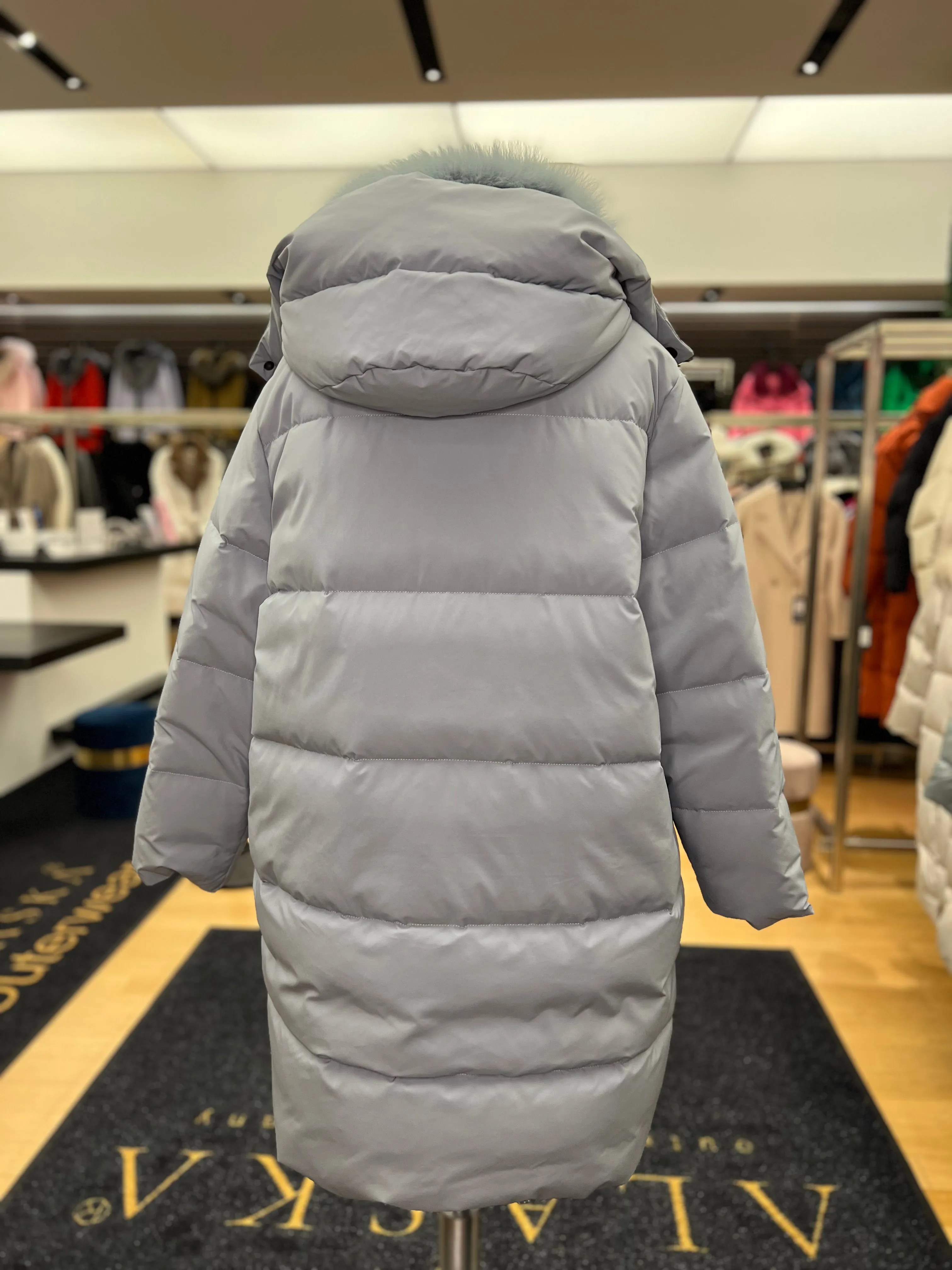 Genuine Polar Fox Fur Trim Down Fill Coat