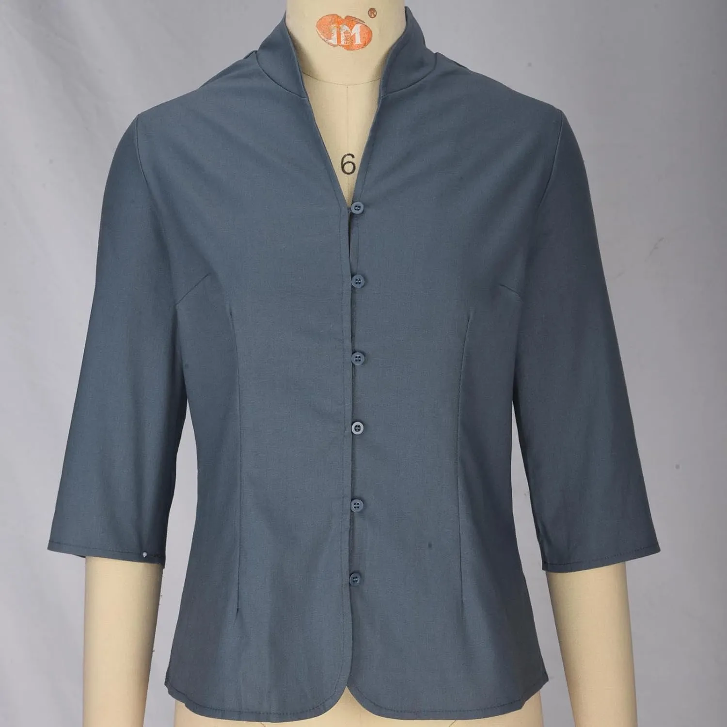 HGps8w Women's Linen Shirts Retro Mandarin Collar Chinese Frog Button 3/4 Sleeve Button Down Blouse Tops
