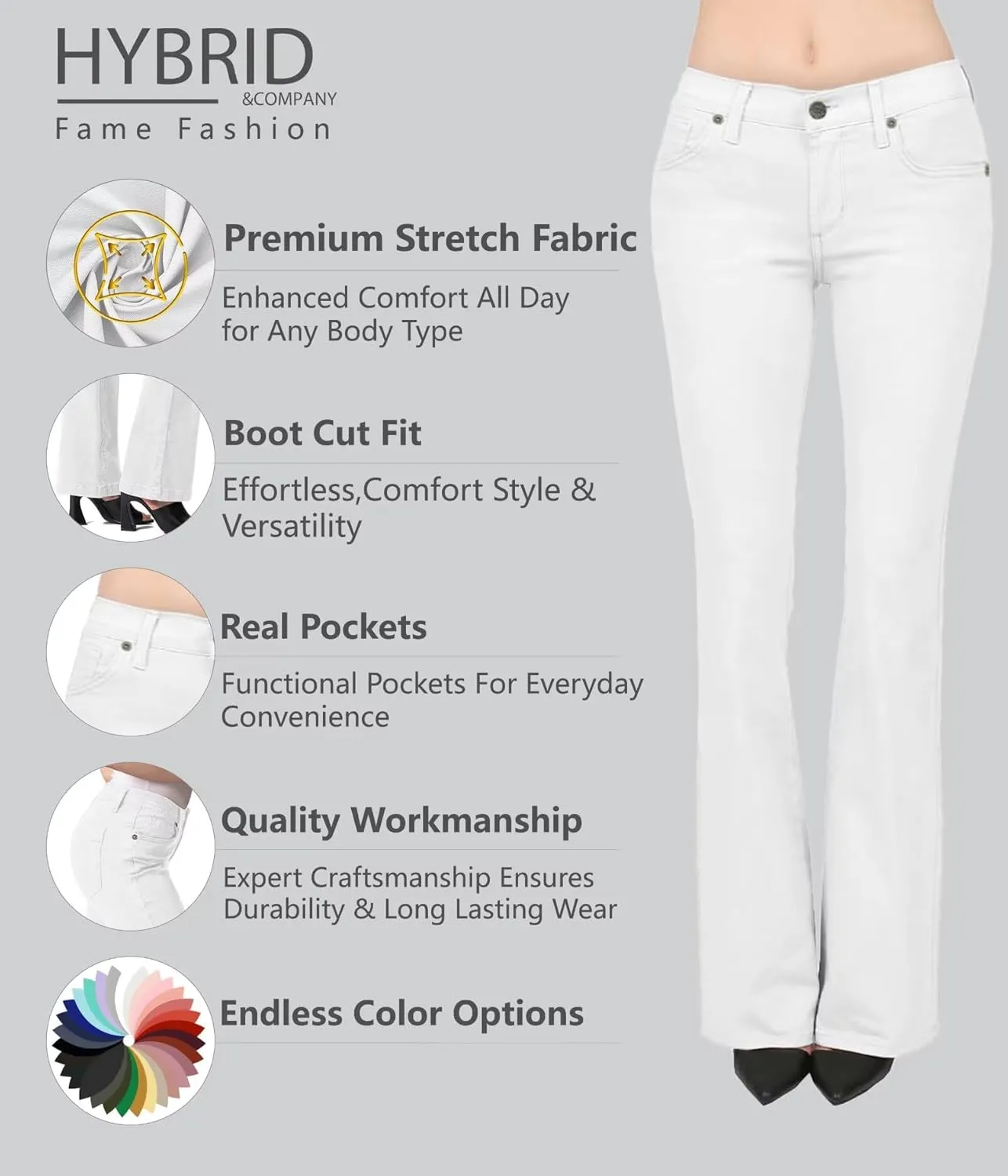 Hybrid & Company Women's Slim Boot Cut Stretch Pants