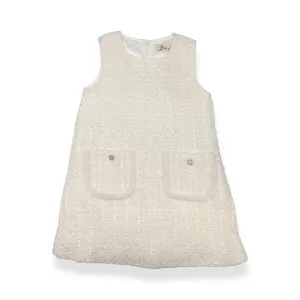 Ivory Fur Trim Tweed Dress