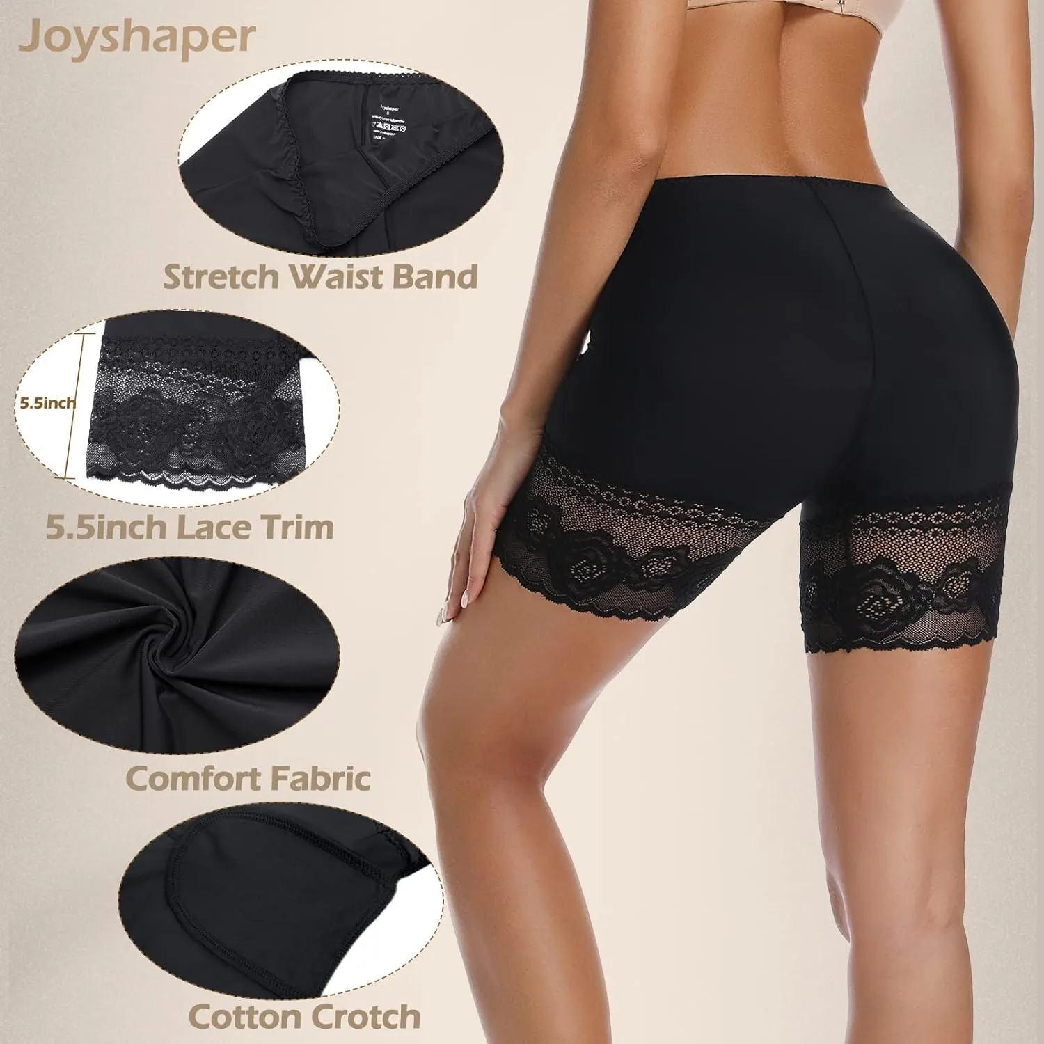 JOYSHAPER Slip Shorts for Under Dresses Seamless Anti-Chafing Boyshort Underwear Safety Shorts Shapewear Shorts for Women