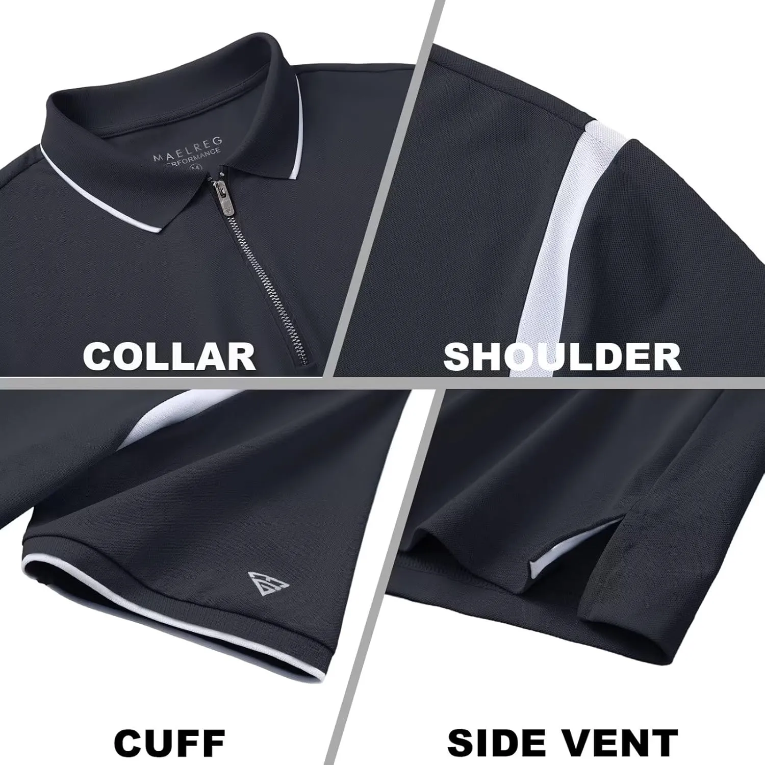 M MAELREG Polo Shirts for Men Short Sleeve Casual Dry Fit Lightweight Performance Moisture Wicking Zipper Mens Golf Shirts