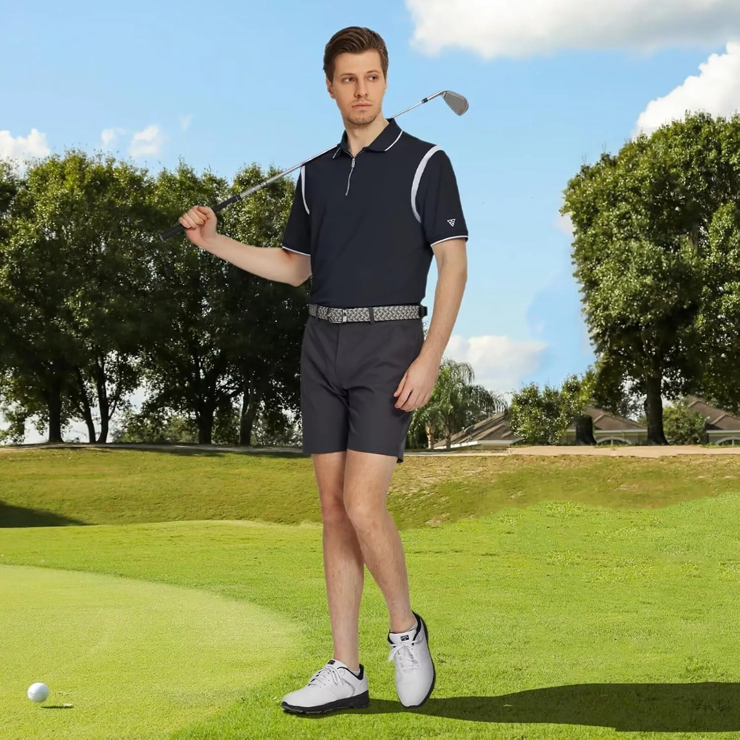 M MAELREG Polo Shirts for Men Short Sleeve Casual Dry Fit Lightweight Performance Moisture Wicking Zipper Mens Golf Shirts