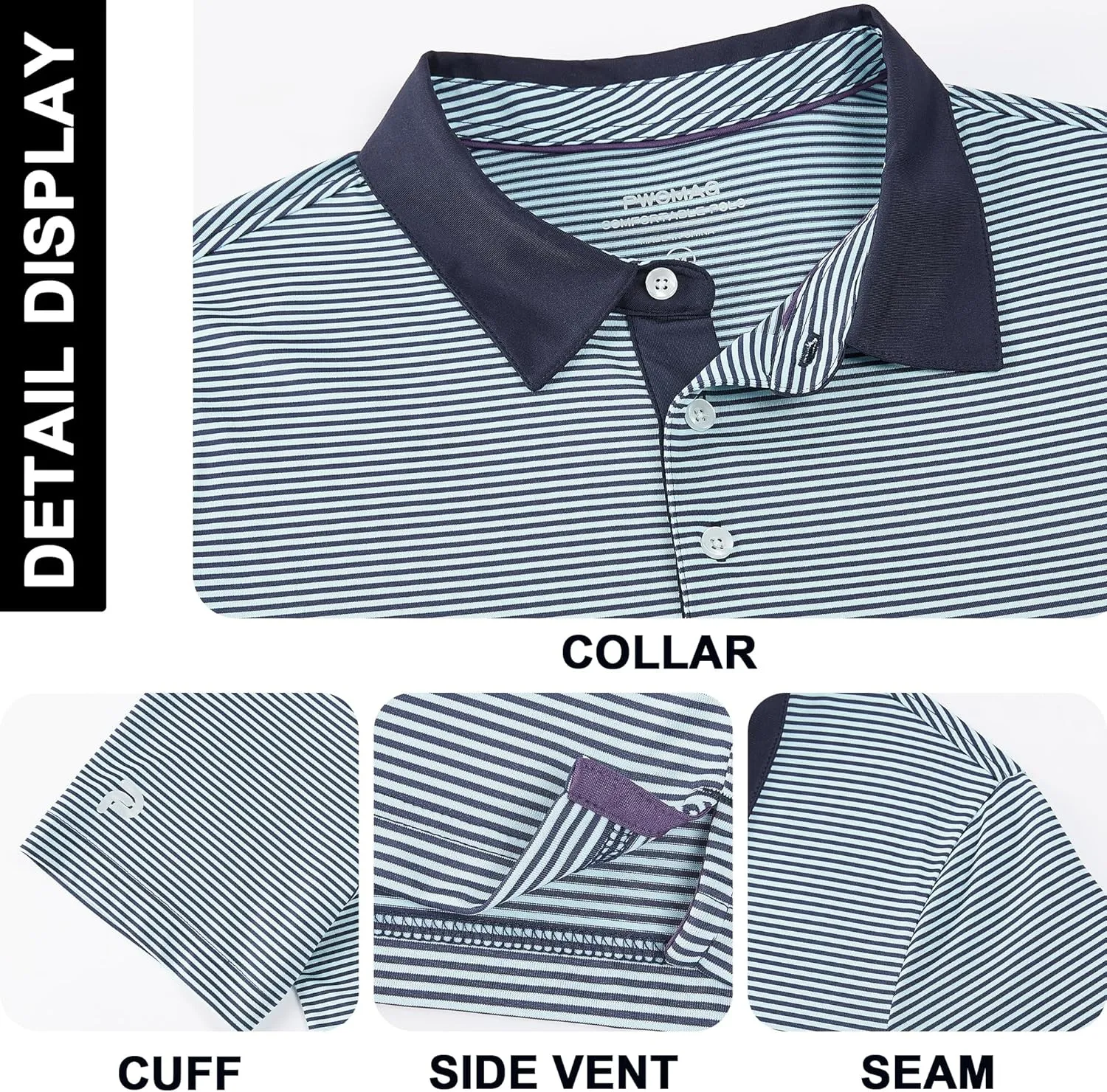 Mens Golf Polo Shirt Moisture Wicking Dry Fit Performance Athletic Short Sleeve Striped Golf Shirts for Men