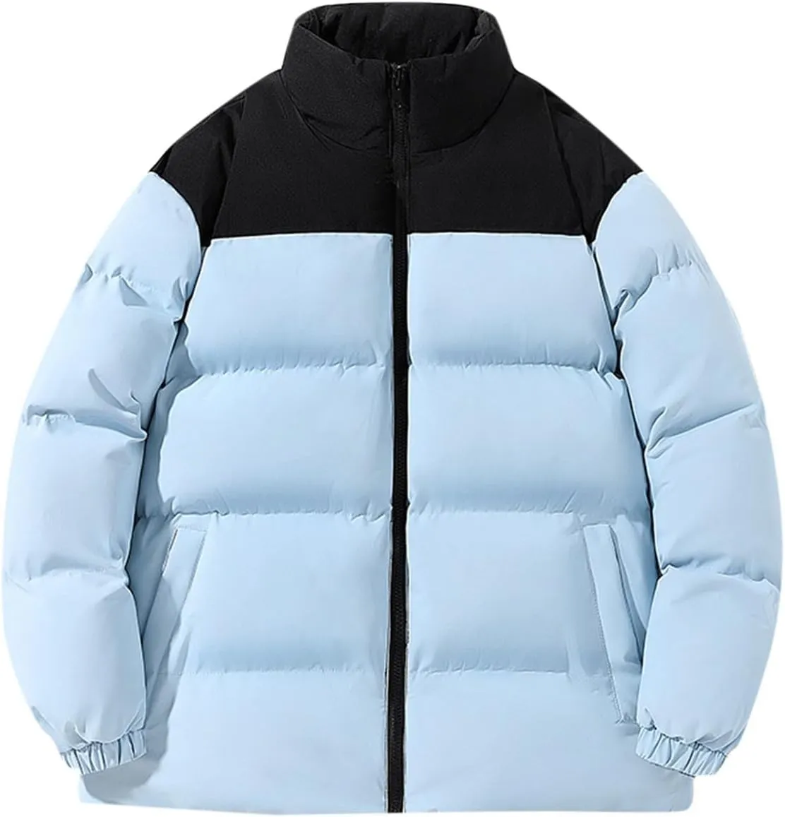 Men's Puffer Jacket Stand Collar Quilted Coat Plus Size Down Jacket Zip up Padded Coat Warm Winter Jacket with Pockets
