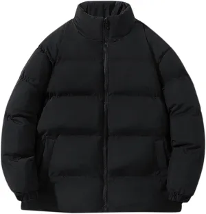Men's Puffer Jacket Stand Collar Quilted Coat Plus Size Down Jacket Zip up Padded Coat Warm Winter Jacket with Pockets