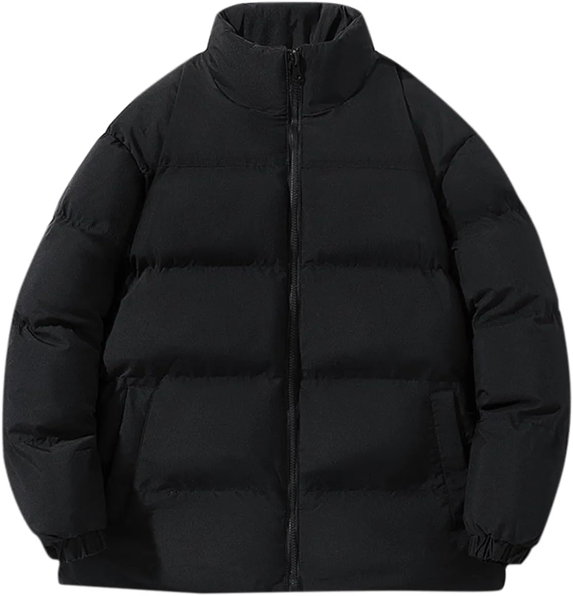 Men's Puffer Jacket Stand Collar Quilted Coat Plus Size Down Jacket Zip up Padded Coat Warm Winter Jacket with Pockets