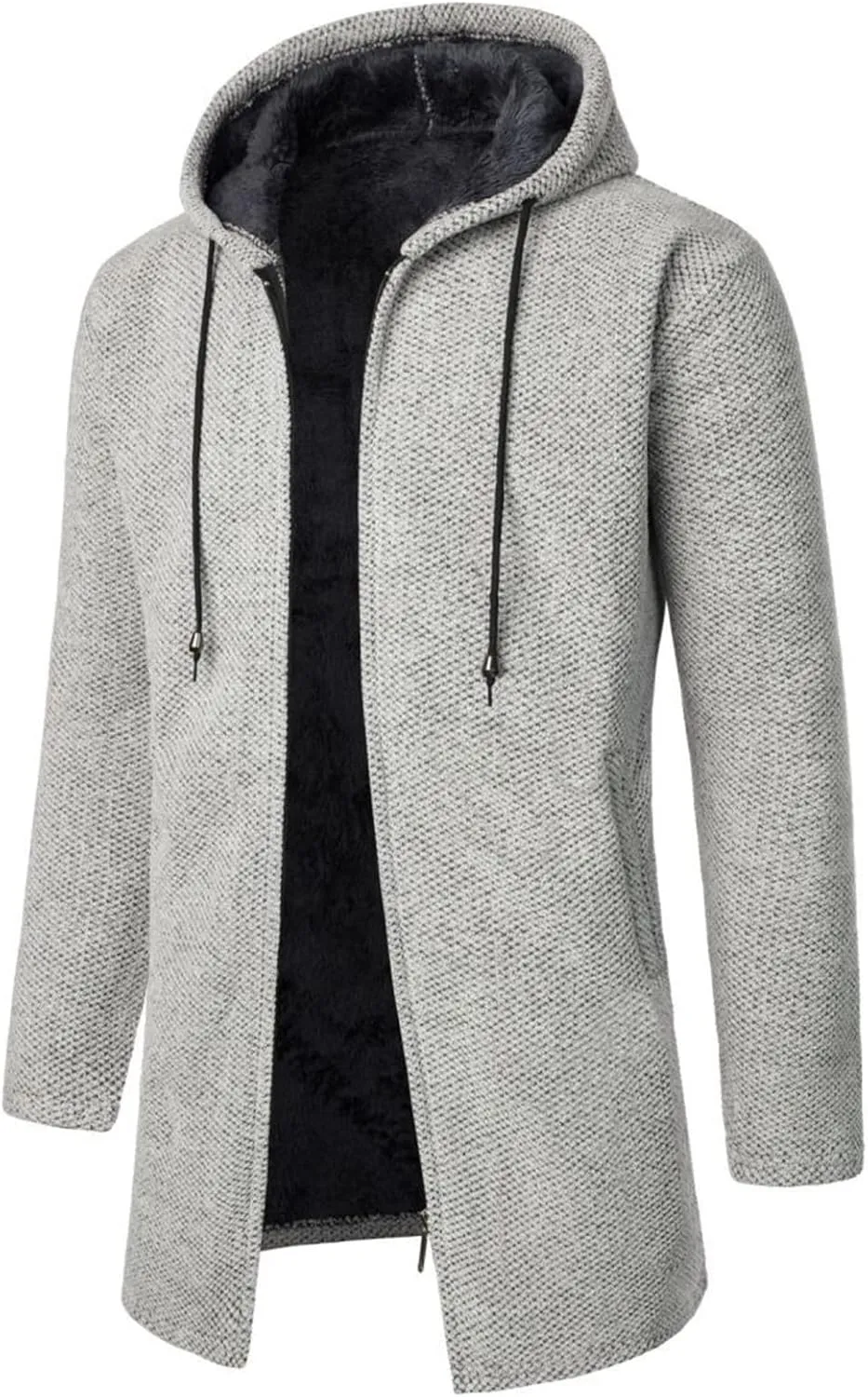 Men's Wool Blend Jacket Winter Warm Sherpa Lined Thicked Overcoats Casual Slim Medium Long Plush Fleece Hooded Coats