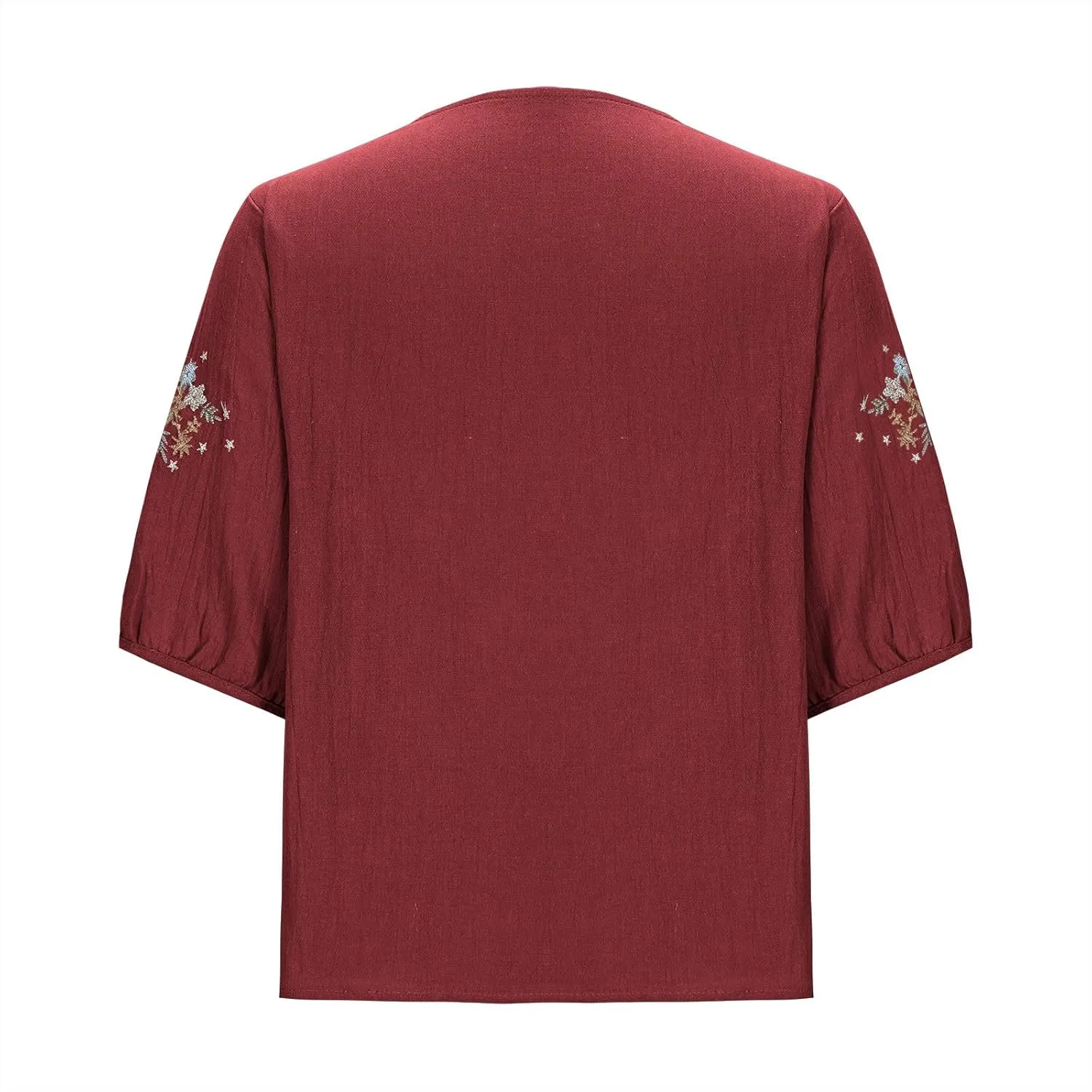 Mexican Embroidered Tops for Women Cotton Linen Shirts Casual Short Sleeve Tunics Summer Round Neck Blouses