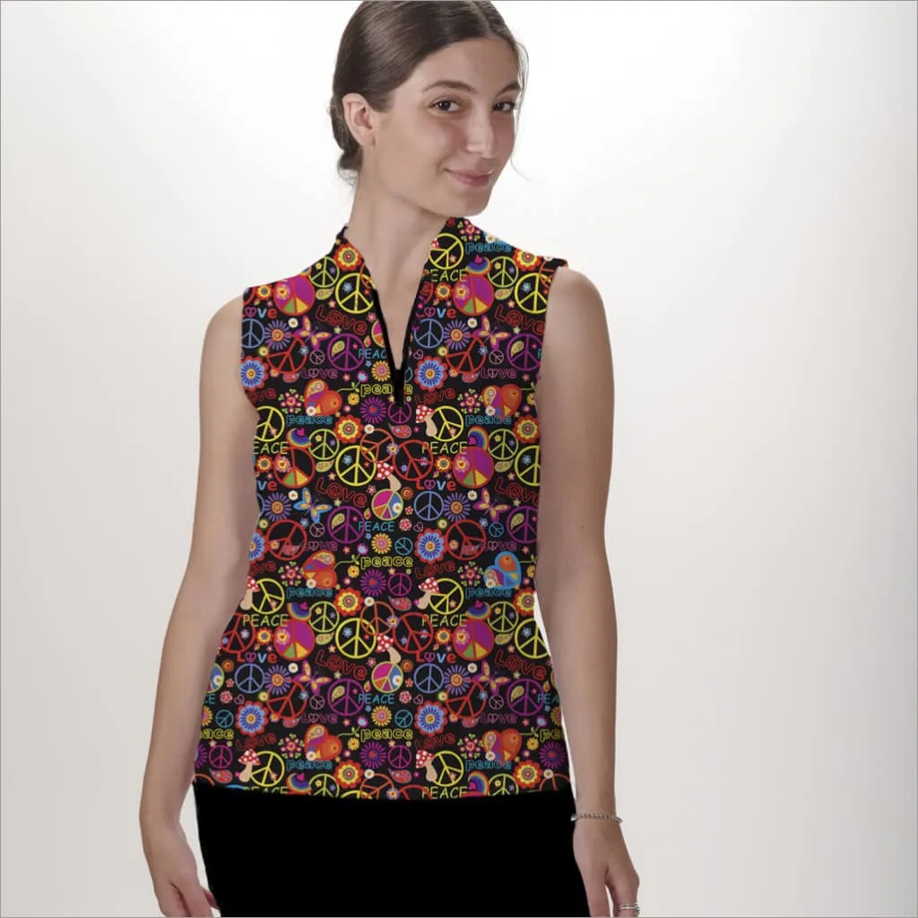 PEACE OUT SLEEVELESS QUARTER ZIP TOP