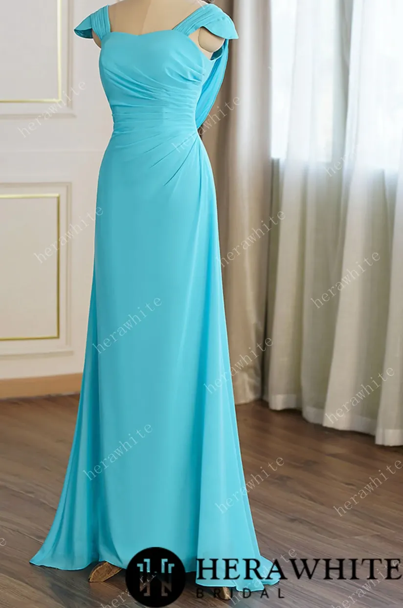 Pleated Cap Sleeves with Cowl Back Bridesmaid Dress