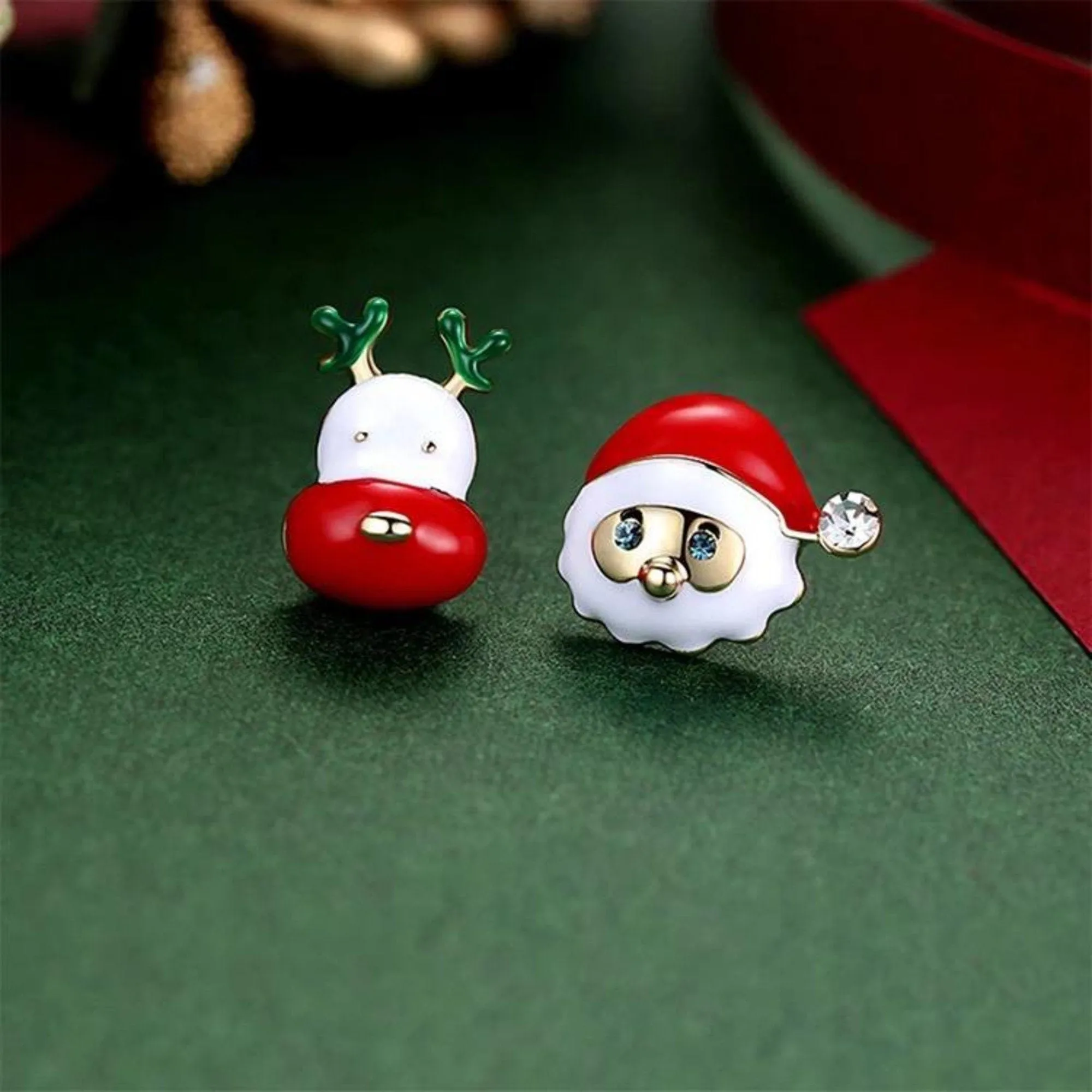 Santa Earrings Christmas Earrings, Crystal Earrings New Year Jewelry, Gift For Her Santa Hat Earrings, Animal Earrings Snowman Stud Earrings
