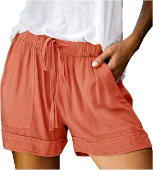 SHAOBGE Plus Size Linen Pants for Women Splice Comfy Waist Pants Shorts Loose Elastic Pocketed Trendy Pants for