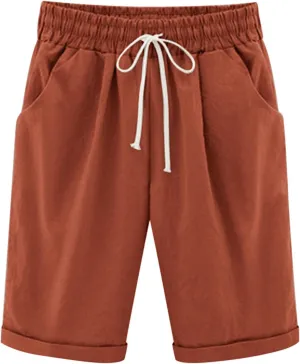 Shorts for Women Summer Beach Lounge Shorts Casual Drawstring Elastic Waist Loose Fit Bermuda Shorts with Pockets