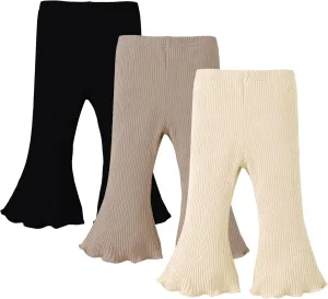 SOBOWO Baby Girl Flare Pants 3 Pack Toddler Solid Ribbed Ruffle Bell Bottoms Pants Trousers Fall Outfits