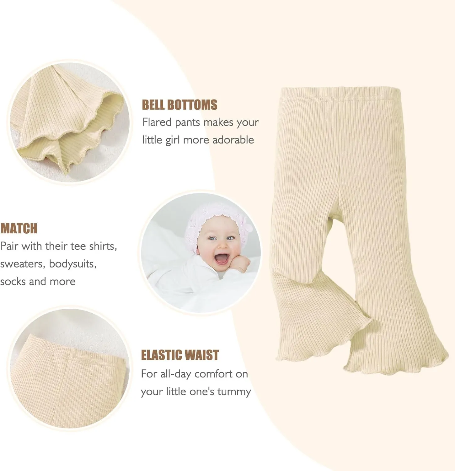 SOBOWO Baby Girl Flare Pants 3 Pack Toddler Solid Ribbed Ruffle Bell Bottoms Pants Trousers Fall Outfits