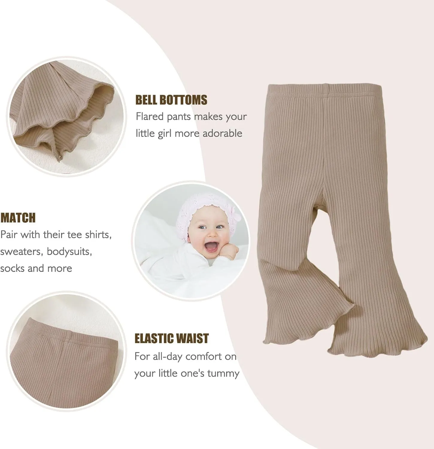 SOBOWO Baby Girl Flare Pants 3 Pack Toddler Solid Ribbed Ruffle Bell Bottoms Pants Trousers Fall Outfits