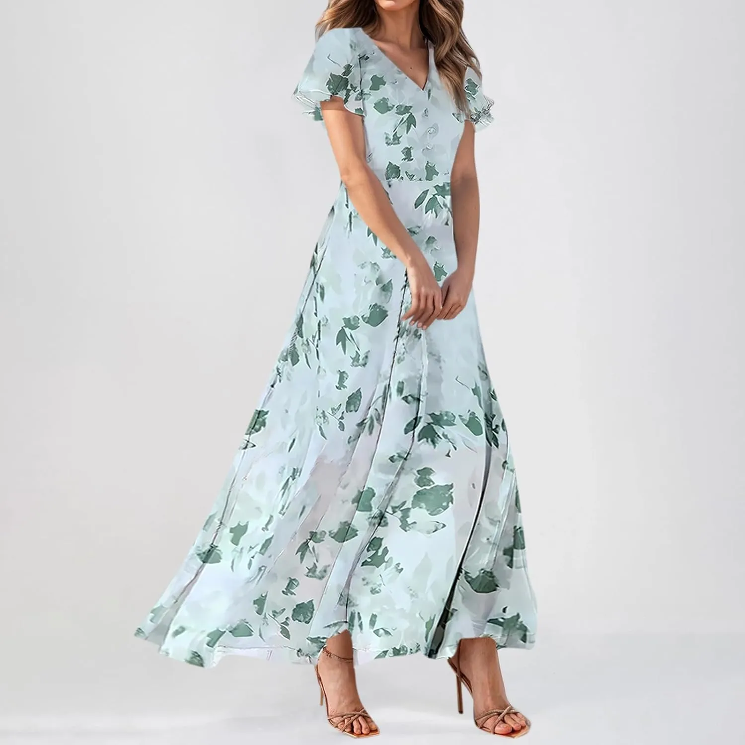 Summer Dresses for Women 2025 Flowy Floral Maxi Dress Elegant Empire Waist Beach Dresses