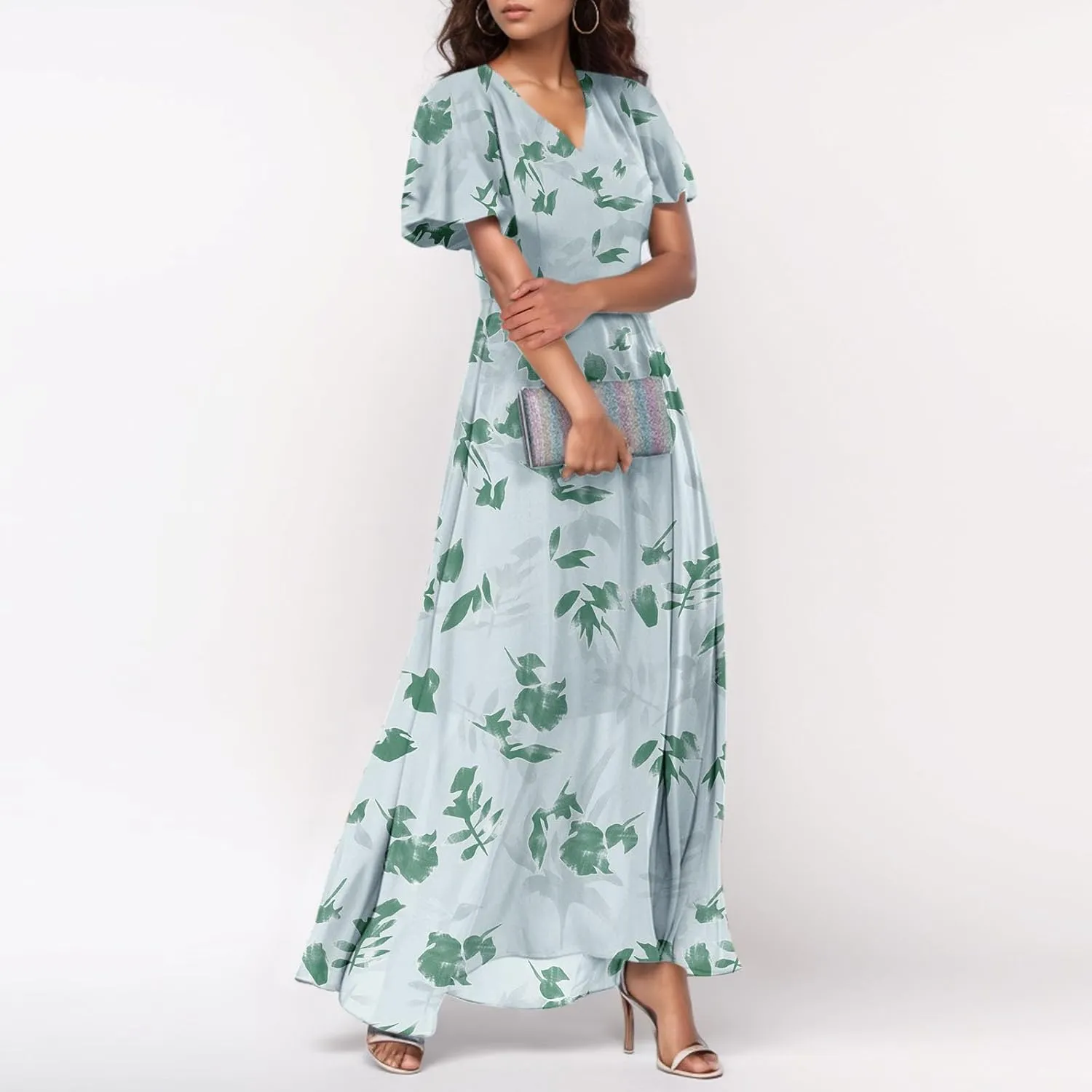 Summer Dresses for Women 2025 Flowy Floral Maxi Dress Elegant Empire Waist Beach Dresses