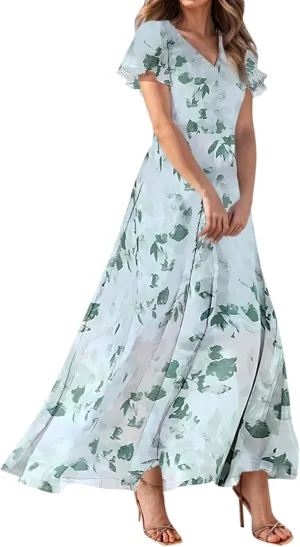 Summer Dresses for Women 2025 Flowy Floral Maxi Dress Elegant Empire Waist Beach Dresses