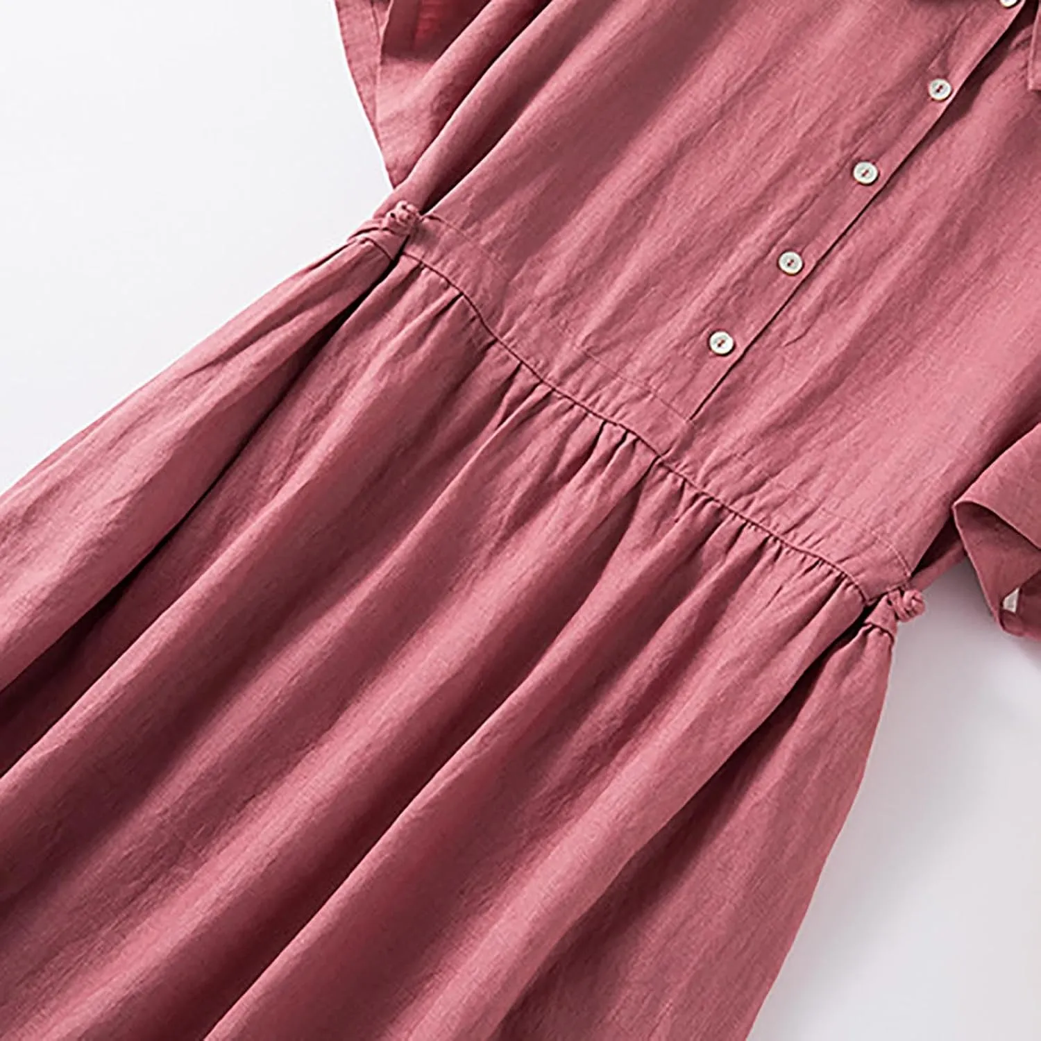 Summer Linen Dresses for Women 2025 Short Sleeve Button Shirt Dress Lapel Vneck Casual Beach Vacation Maxi Dresses