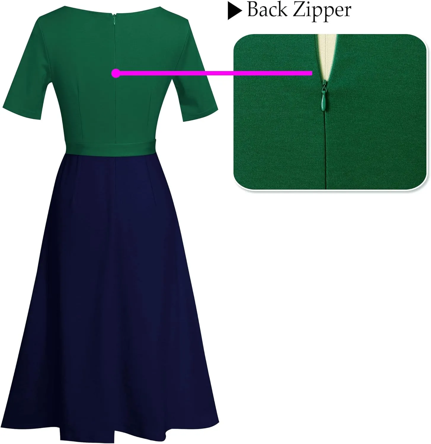 VFSHOW Womens Elegant Patchwork Pockets Pleated Work Office Business Casual Party Belted A-Line Midi Dress