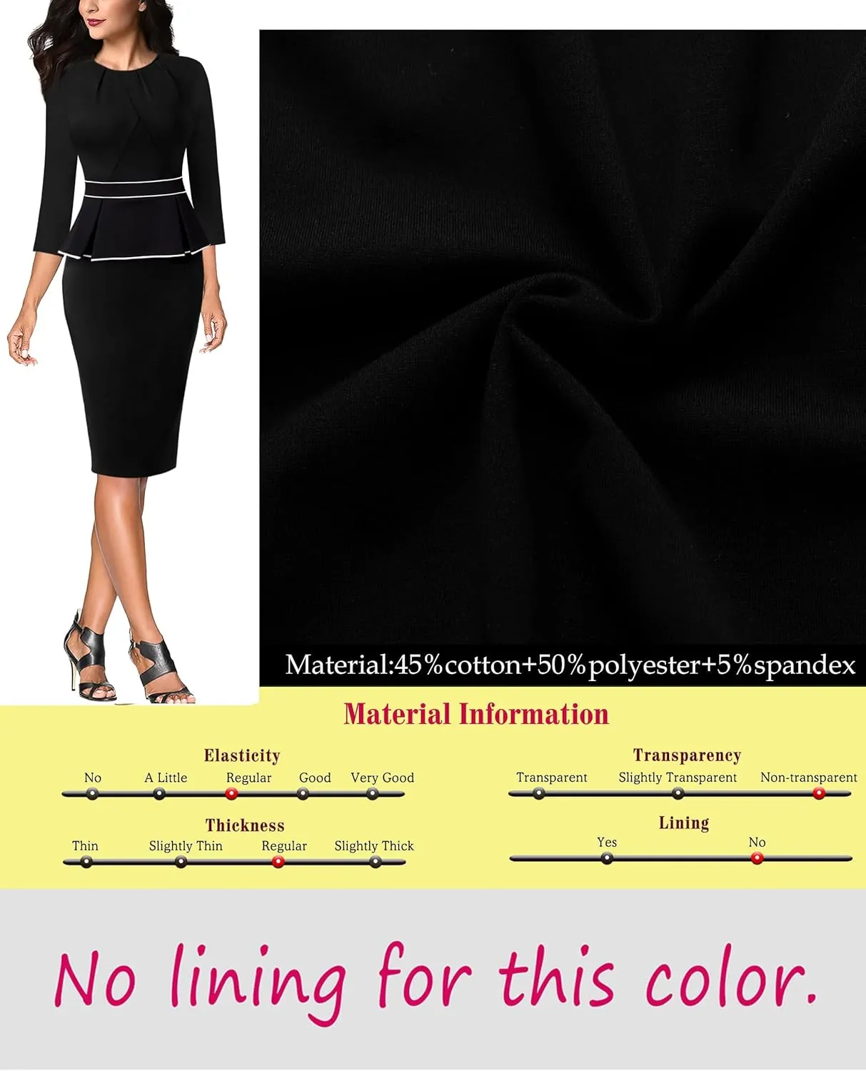 VFSHOW Womens Pleated Crew Neck Peplum Work Business Office Bodycon Pencil Sheath Dress