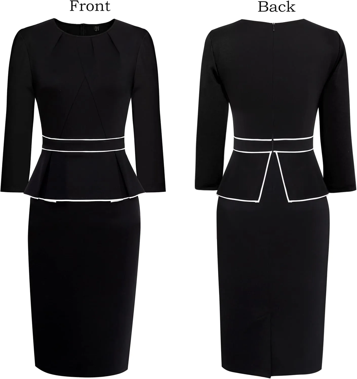 VFSHOW Womens Pleated Crew Neck Peplum Work Business Office Bodycon Pencil Sheath Dress
