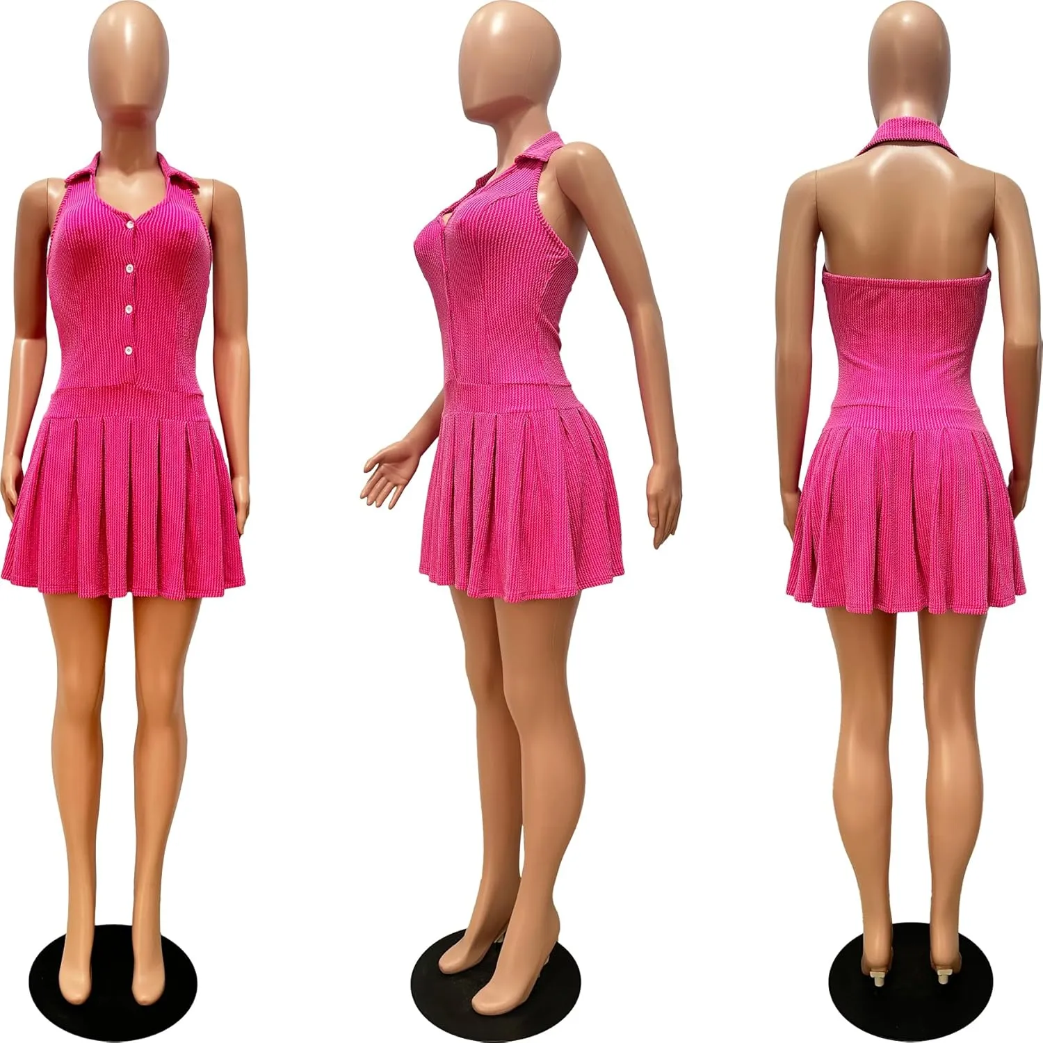 Women's Backless Flare Halter Short Dress Sleeveless A Line Mini Bodycon Dresses