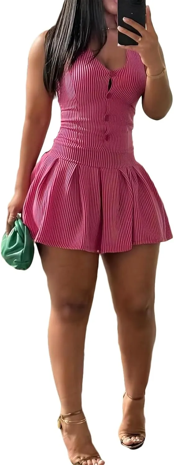 Women's Backless Flare Halter Short Dress Sleeveless A Line Mini Bodycon Dresses