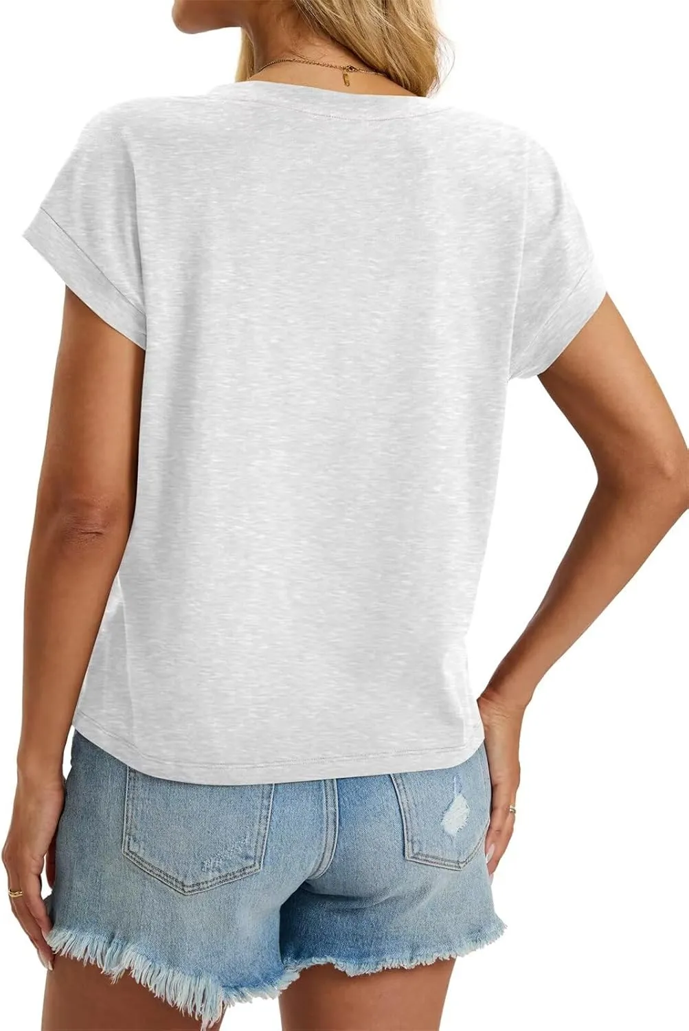 Womens Cap Sleeve Crop Tops Cotton V Neck T Shirt Boxy Loose Fit Short Sleeves Tee Summer Fashion Clothes 2025
