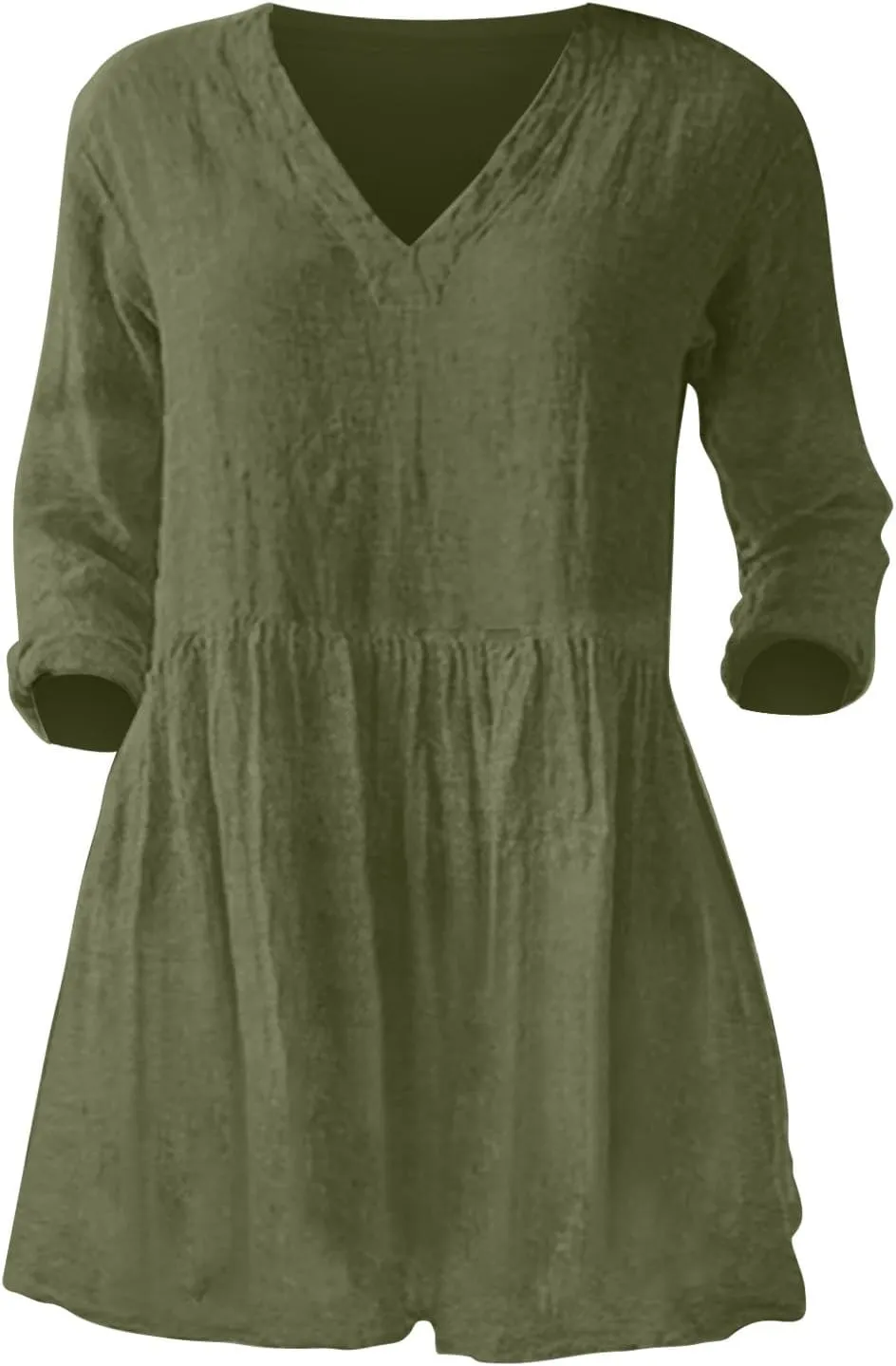 Womens Cotton Linen High Low Flowy Tunic Tops Casual V Neck Long Sleeve Loose Oversized Blouse Summer Beach Shirts