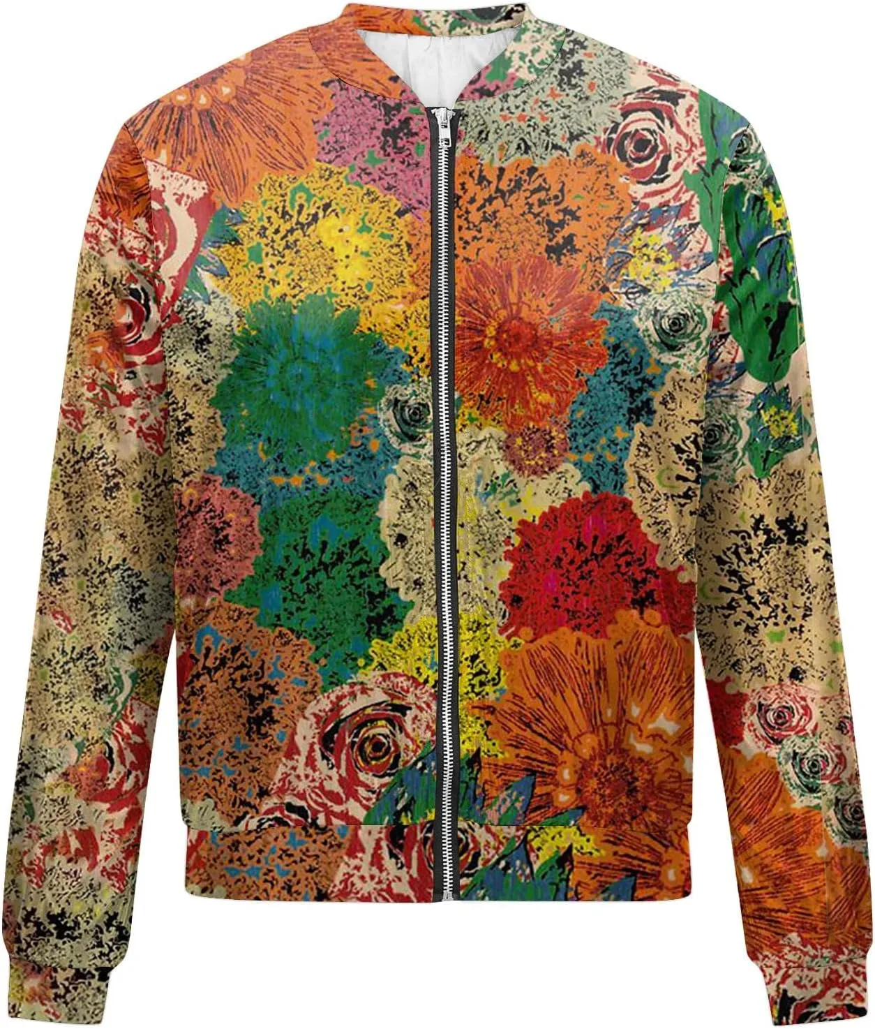 Womens Cropped Bomber Jacket Long Sleeve Zip Up Jackets with Pockets Fashion Stand Collar Shorts Coats Outerwear