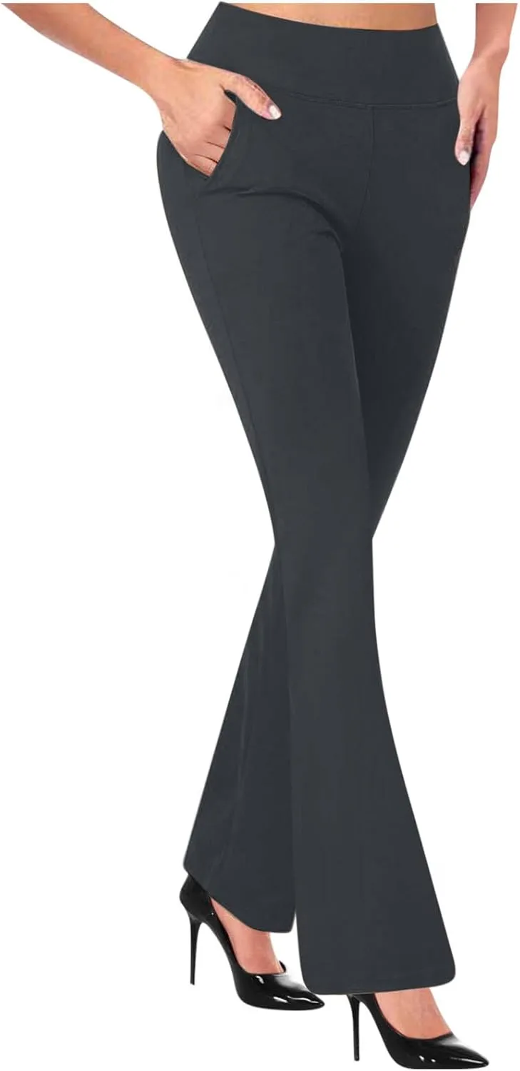 Womens High Waist Wide Straight Leg Pants Bootcut Pull On Stretch Work Pant Casual Comfy Athletic Yoga Trousers