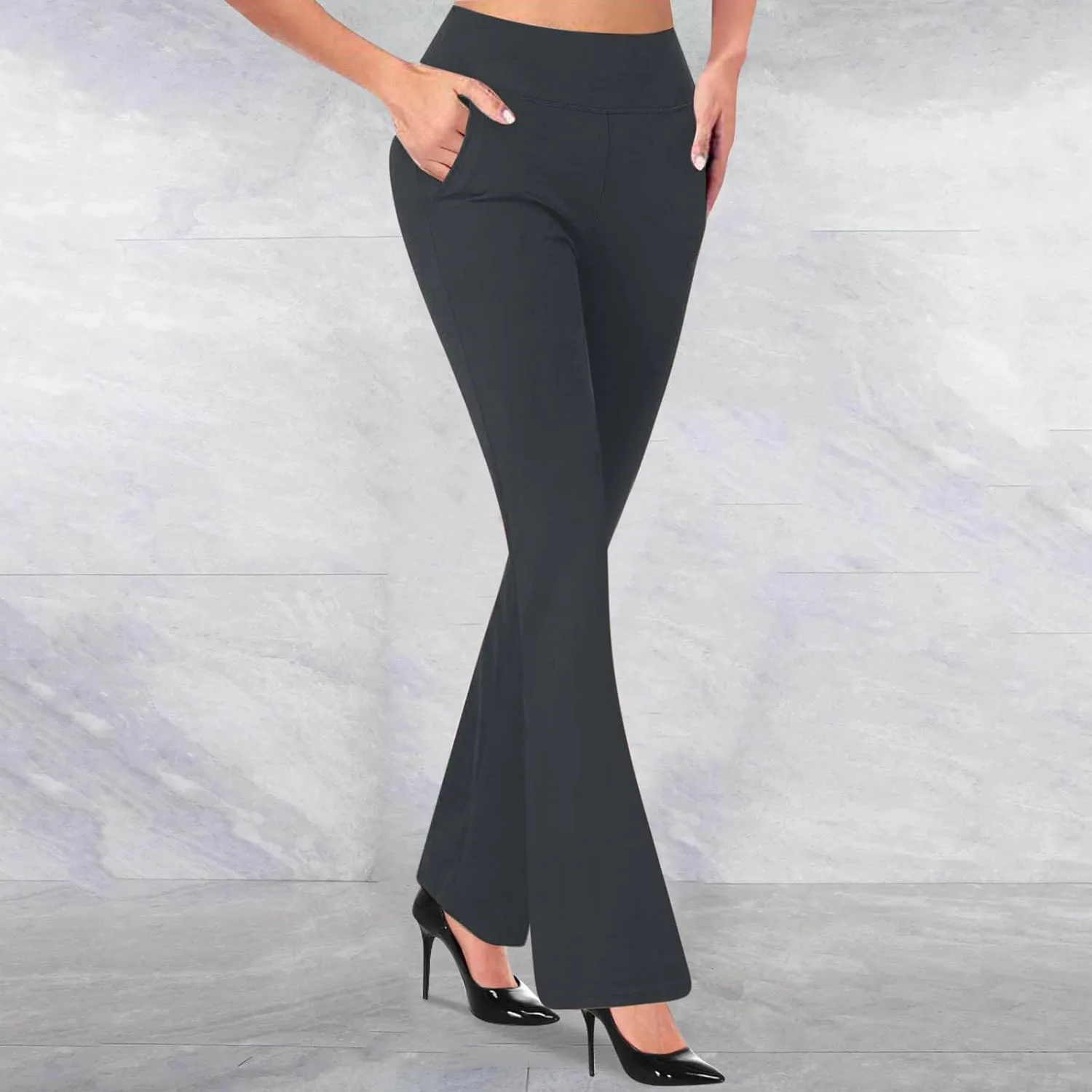 Womens High Waist Wide Straight Leg Pants Bootcut Pull On Stretch Work Pant Casual Comfy Athletic Yoga Trousers