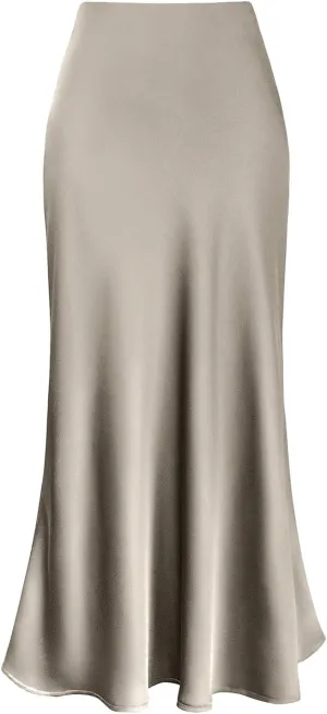 Womens Satin Silk Maxi Skirts High Waisted Skirts 2025 Trendy Casual Elegant Cocktail Party Flared A-Line Midi Skirts