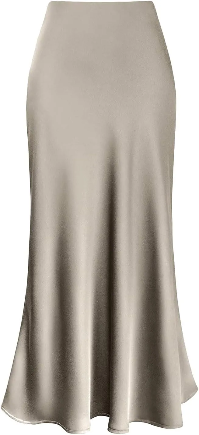 Womens Satin Silk Maxi Skirts High Waisted Skirts 2025 Trendy Casual Elegant Cocktail Party Flared A-Line Midi Skirts